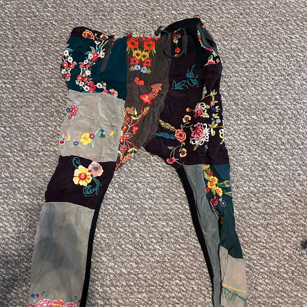 Johnny Was Multicolor Embroidered harem Patchwork Joggers